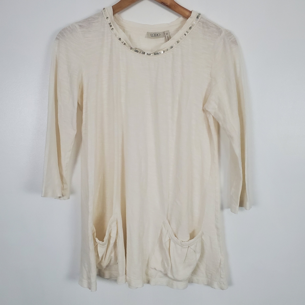 LOGO Lori Goldstein slouchy sequin top XS off white